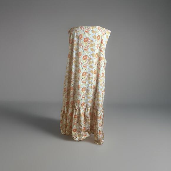 The Vermont Country Store Pinafore Flowy Dress Womens 1X Cotton Floral Pockets - Picture 4 of 11